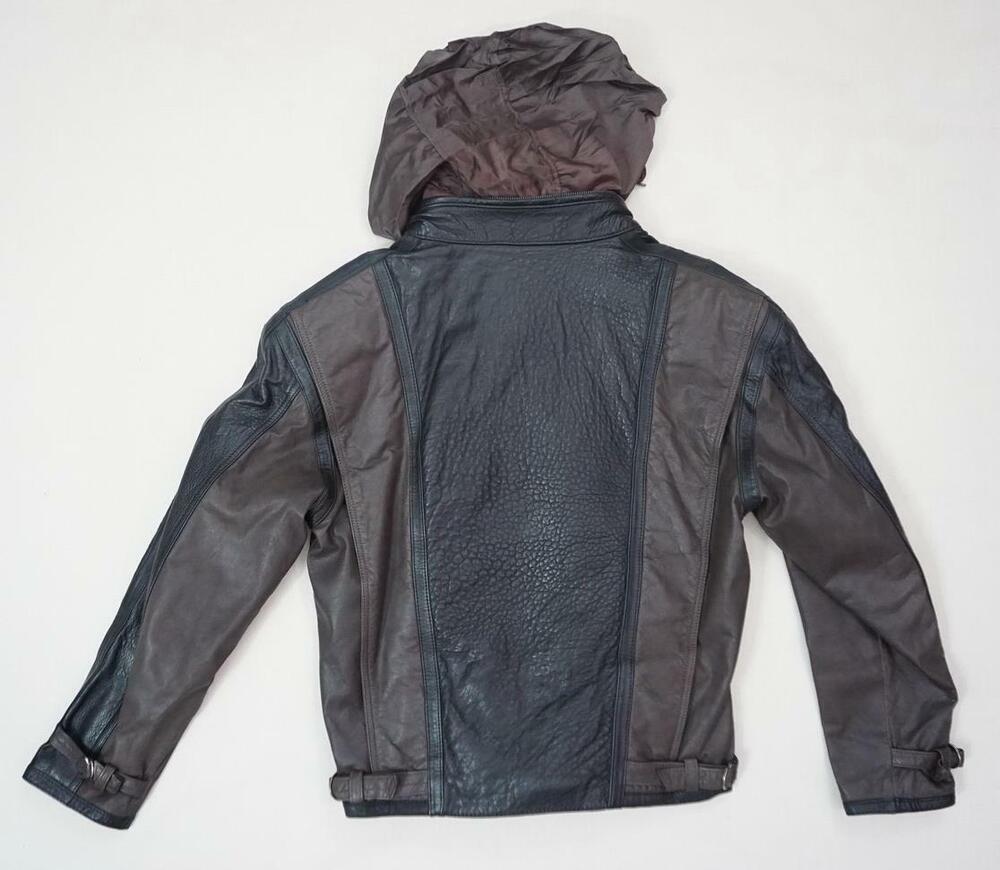 VINTAGE RADIUS MEN S/38 BLACK/BROWN LEATHER MOTORCYCLE JACKET/RACER/MOTO HOOD